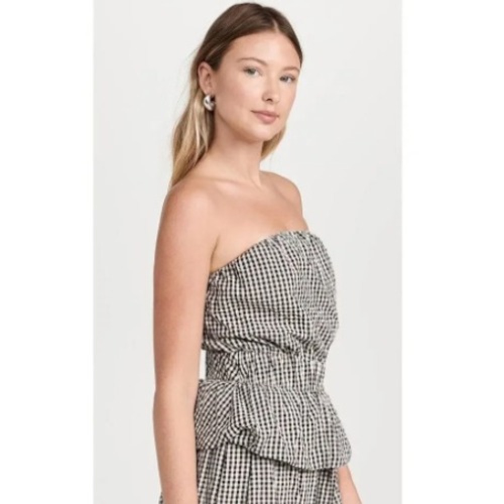 Posse Aurelia Strapless Gingham Cotton Top Peplum Womens M Chic - Picture 3 of 12